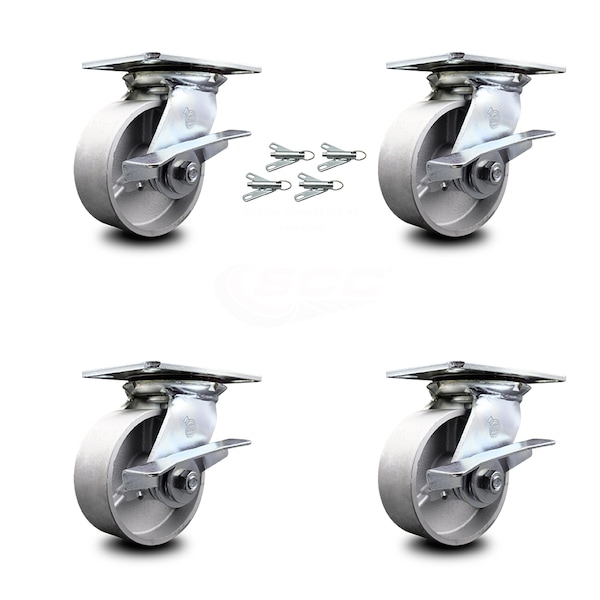 5 Inch Semi Steel Caster Set with Ball Bearings and Brakes/Swivel Locks SCC